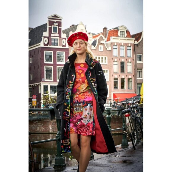 Mumami Coat 2X Boho Embroidered Artistic Amsterdam Windmill Wearable Art To Wear - Picture 2 of 16